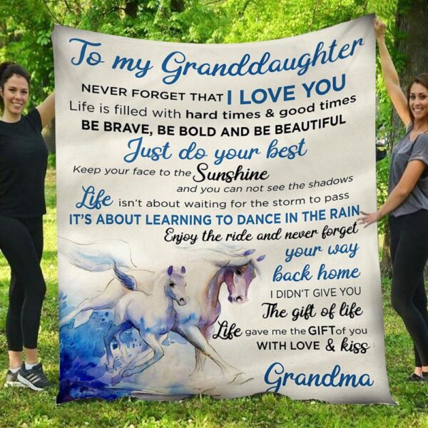 To My Granddaughter Full Printing Horse Painting Fleece Blanket
