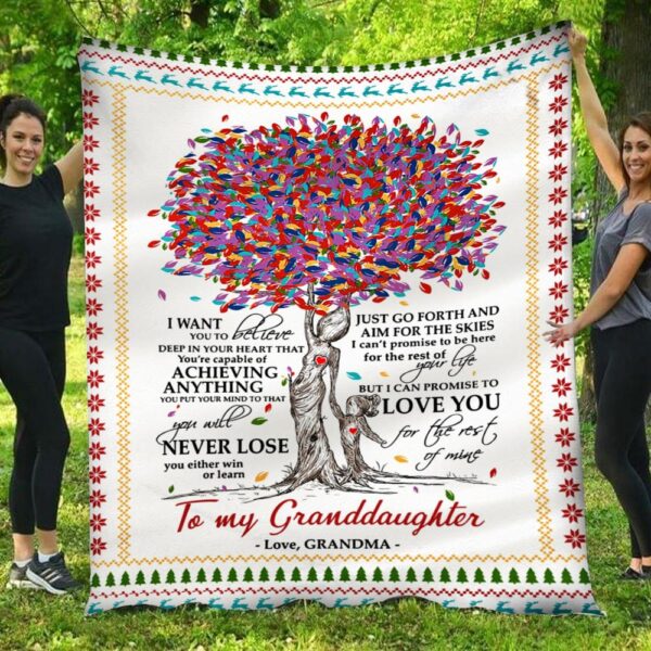 To My Granddaughter Full Printing Painting Tree Grandma Fleece Blanket