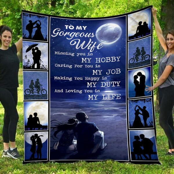 To My Gorgeous Wife Moon Date Lover Blanket
