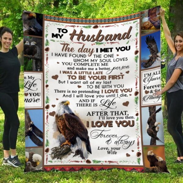 To My Husband The Day I Met you Bald Eagle Love Wife Husband Blanket