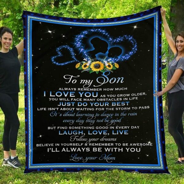 To My Son I Will Always Be With You Love Mom Star Heart Fleece Blanket