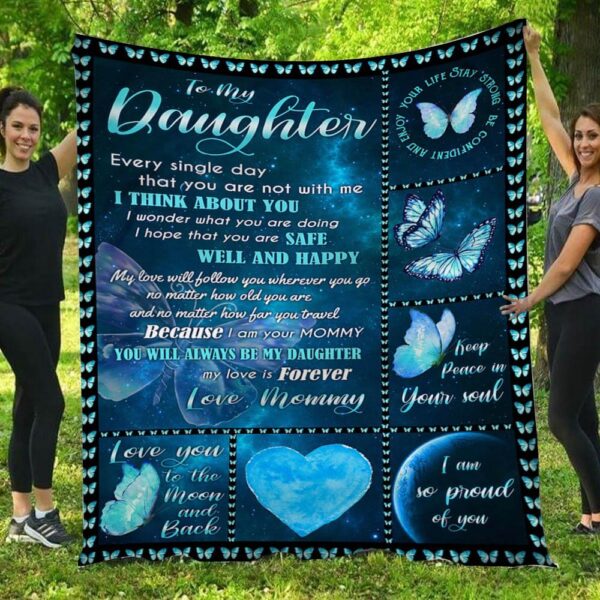 To My Daughter So Proud Of You Mommy Hippie Butterfly Fleece Blanket