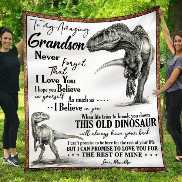 This Old Dinosaur Will Always Have Your Back Mamma To Grandson Blanket