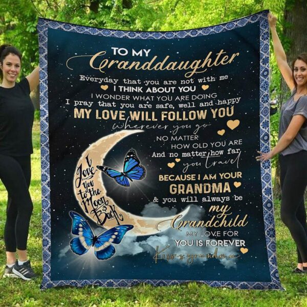I Love You To The Moon & Back Butterfly Grandma Granddaughter Blanket