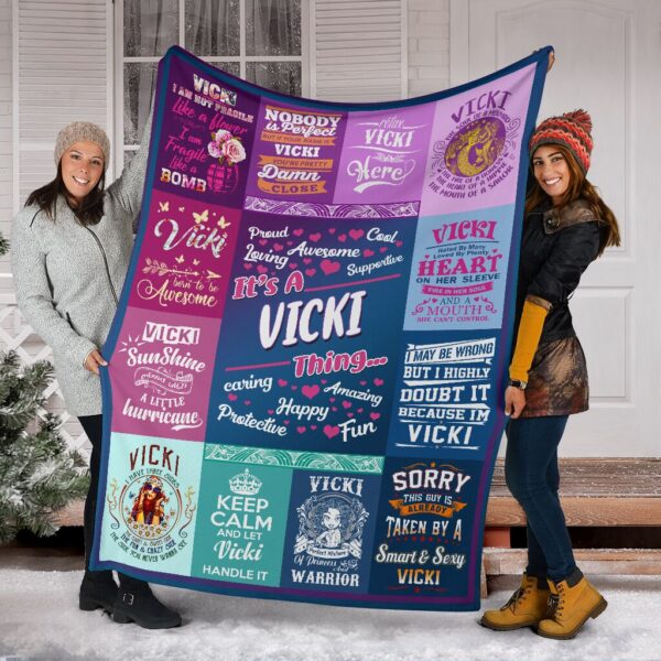 Personalized Custom Name Vicki Fleece Sherpa Blanket