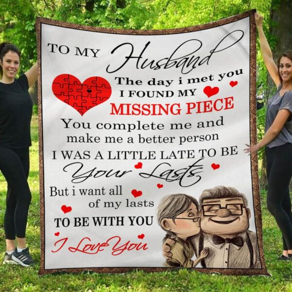 To My Husband You Complete Me Love Couple Vintage Fleece Blanket