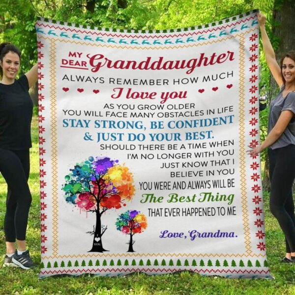 My Dear Granddaughter Be Strong Painting Tree Grandma Fleece Blanket