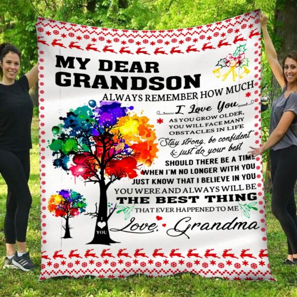 My Dear Grandson The Best Thing Love Painting Grandma Fleece Blanket