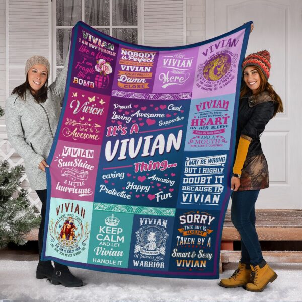 Personalized Custom Name Vivian Fleece Sherpa Blanket