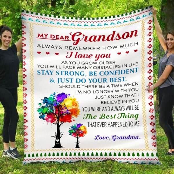 My Dear Grandson Always I Love You Painting Grandma Fleece Blanket