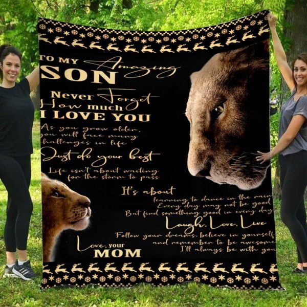 To My Amazing Son Full Printing Love Lion Mom Fleece Blanket