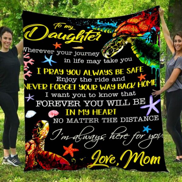 To My Daughter Love Colorful Turtle Mom Full Print Fleece Blanket