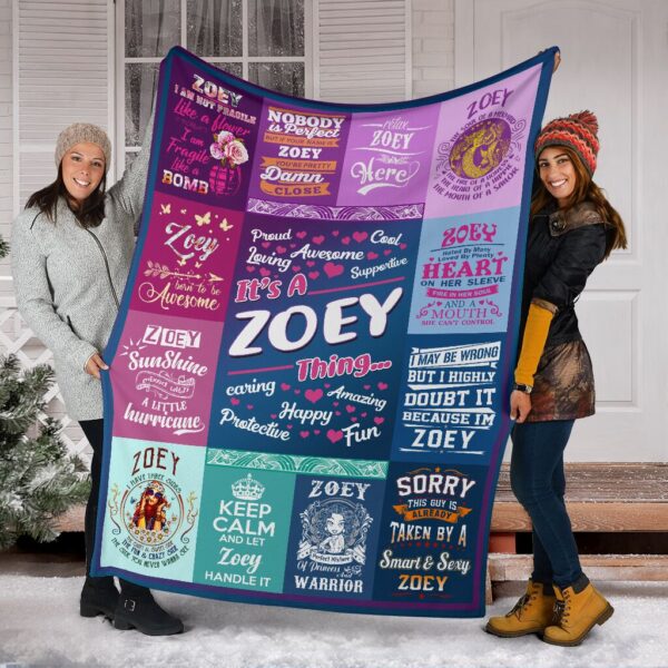 Personalized Custom Name Zoey Fleece Sherpa Blanket