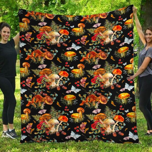 Mushroom Fern Black Blanket