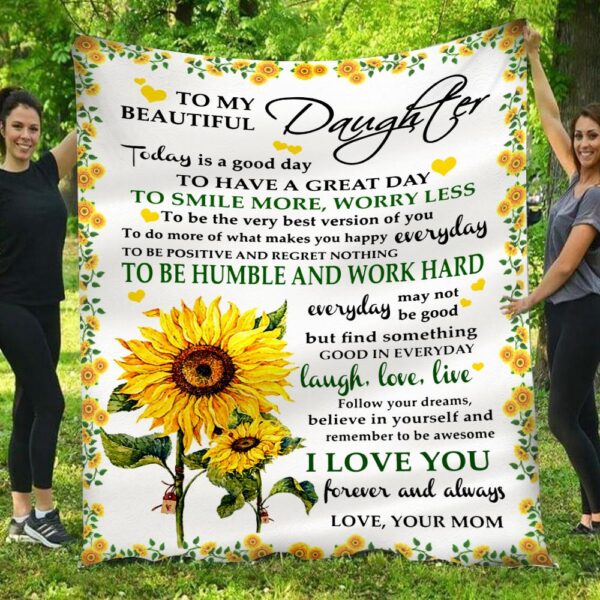 To My Beautiful Daughter Love Your Mom Sunflower Fleece Blanket