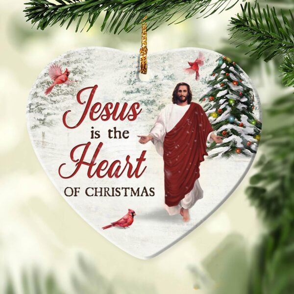 Jesus - Jesus with walking on snow - Jesus is a heart of Christmas - Heart Ceramic Ornament