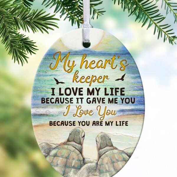 Turtle couple - I love you because you are my life - Oval Ceramic Ornament
