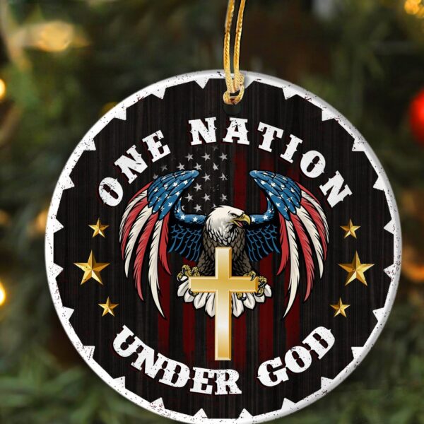 Jesus - Eagle and Cross - One nation under God - Circle Ceramic Ornament