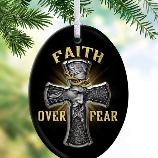 Jesus - Cross - Faith over fear - Oval Ceramic Ornament