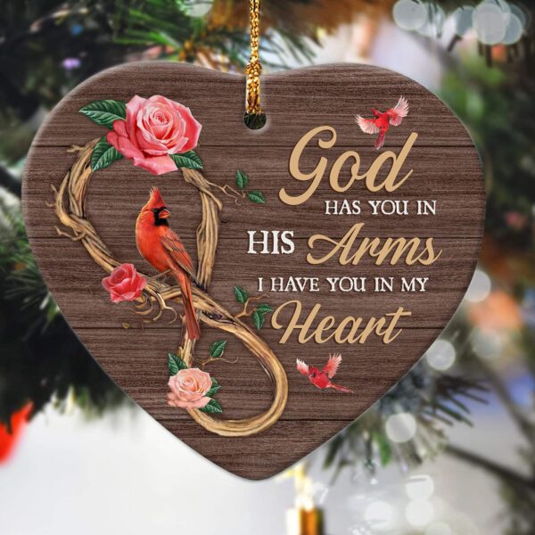 Jesus - Cardinal - God has you in his arm - Heart Ceramic Ornament