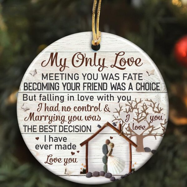 Pebble couple - Meeting you was fate - Circle Ceramic Ornament