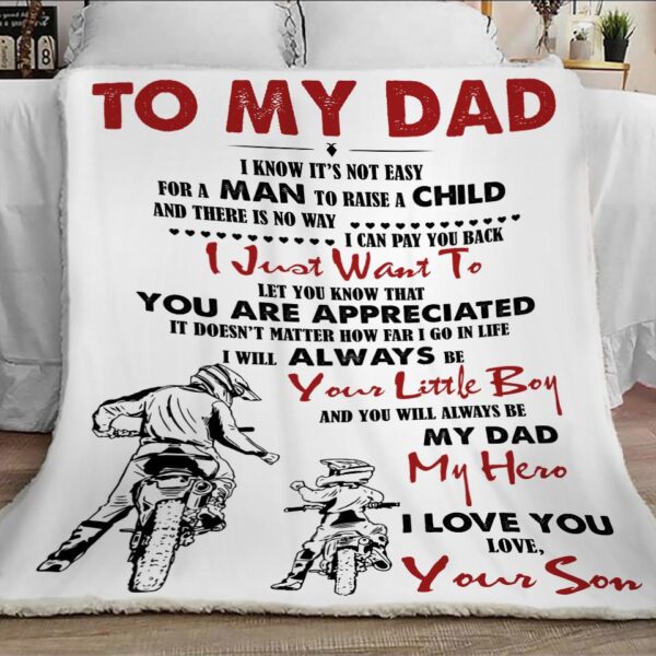 Fist Bump Biker Motorcycle To My Dad Love Dad , Dad And Son , Design, Family , Fleece , Sherpa Fleece Blanket Sherpa Blanket