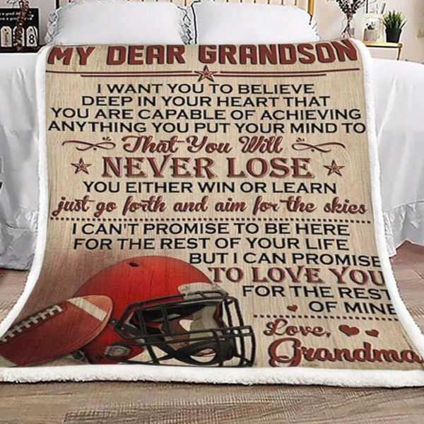 Grandma To Grandson Dinosaur America Football Sherpa Fleece Fleece Blanket Sherpa Blanket