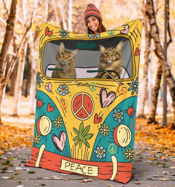 Hippie Van Cat Fleece For Cat Lover Love Pets Fleece Blanket Sherpa Blanket