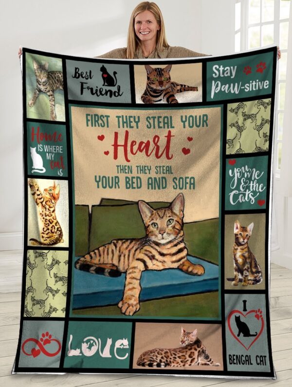 First They Steal Your Heart Bengal Cat Ultra Soft Cozy Plush Fleece Love Pets Fleece Blanket Sherpa Blanket