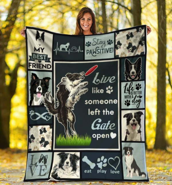 The Gate Open Border Collie Dog Custom Fleece Blanket Sherpa Blanket