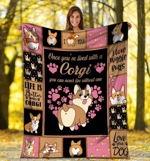 Lived With A Corgi Dog Corgi Butt Custom Fleece Blanket Sherpa Blanket
