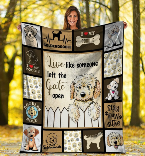 Left The Gate Open Goldendoodle Dog Custom Fleece Blanket Sherpa Blanket