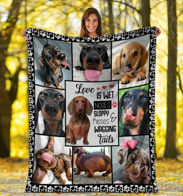 Kisses Dachshund Doxie Wiener Dog Custom Fleece Blanket Sherpa Blanket