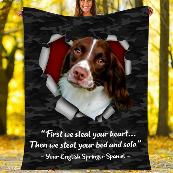 English Springer Spaniel Dog Custom Fleece Blanket Sherpa Blanket