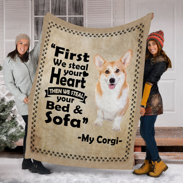 Corgi Steal Gifts For Dog Lovers Custom Love Pets Fleece Blanket Sherpa Blanket