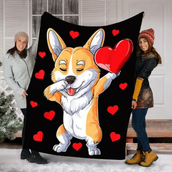Dabbing Corgi Dog Valentines Day Gifts Custom Love Pets Fleece Blanket Sherpa Blanket