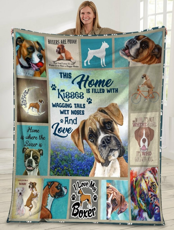 This Home Is Filled With Kisses Boxer Dog Fleece Blanket Sherpa Blanket