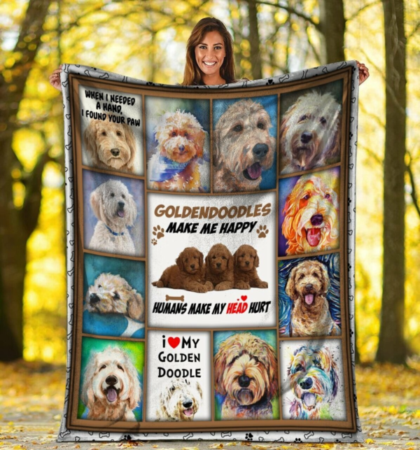 Goldendoodles Make Me Happy Goldendoodle Doodle Dog Plush Fleece Birthday Christmas Gifts Love Pets Fleece Blanket Sherpa Blanket