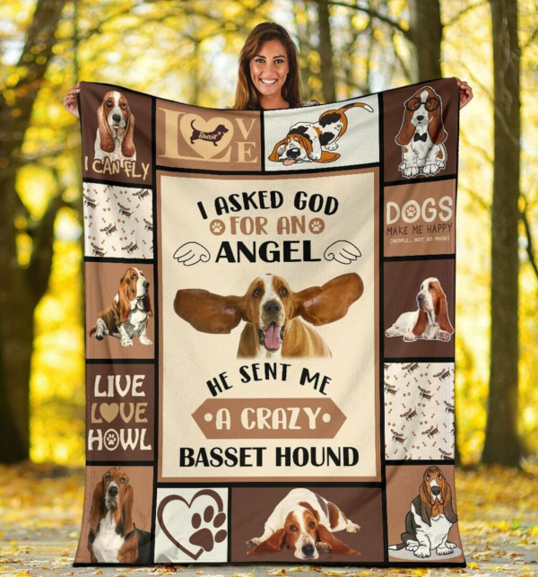 I Asked God For An Angel Basset Hound Dog Plush Fleece Birthday Christmas Gifts Love Pets Fleece Blanket Sherpa Blanket