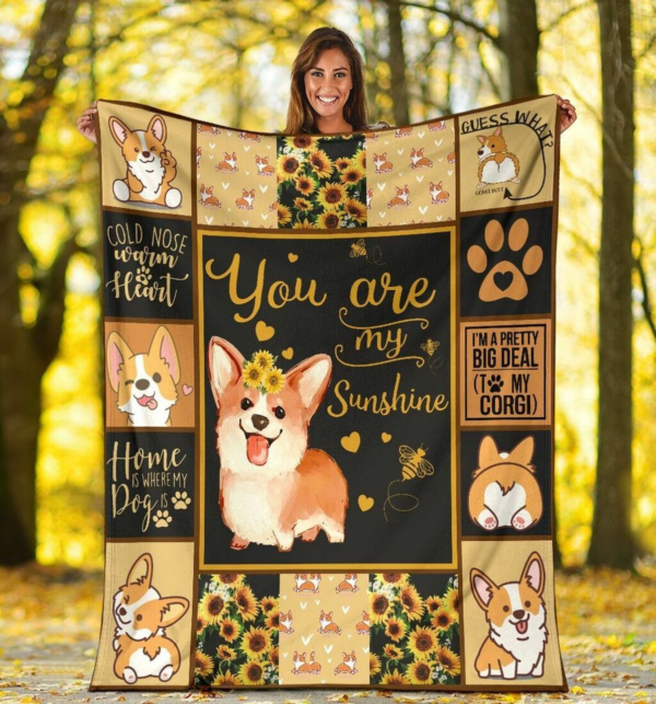 My Sunshine Corgi Dog Sunflower Fleece Blanket Sherpa Blanket
