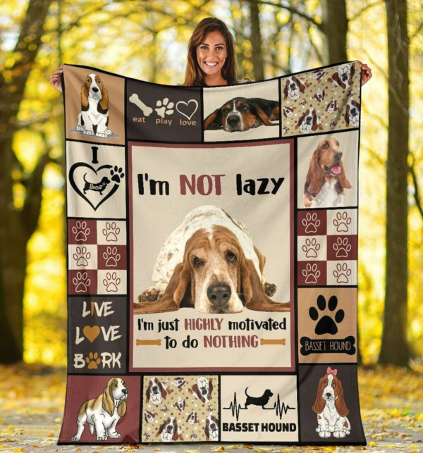 Highly Motivated Funny Basset Hound Dog Fleece Blanket Sherpa Blanket