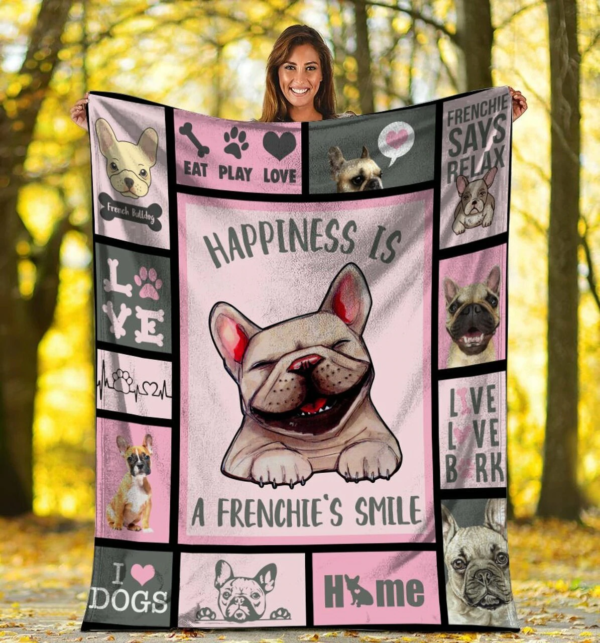 Happiness Is A Frenchie'S Smile French Bulldog Dog Blanket Fleece Blanket Sherpa Blanket