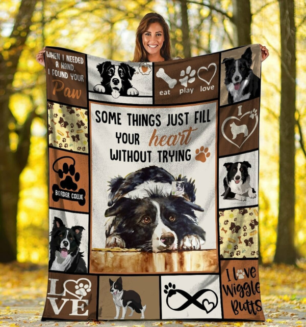 Fill Your Heart Border Collie Dog Blanket Fleece Blanket Sherpa Blanket