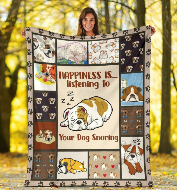 English Bulldog Happiness Is Listening To Your Dog Snoring Ultra Soft Cozy Sherpa Plush Fleece Blanket Sherpa Blanket