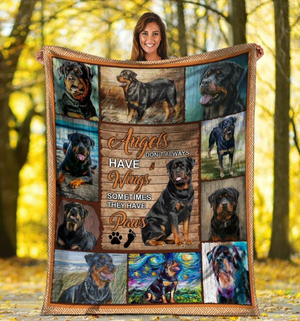Custom Blankets Angels Don'T Always Have Wings Rottweiler Dog Paw Plush Birthday Christmas Gifts Love Pets Fleece Blanket Sherpa Blanket