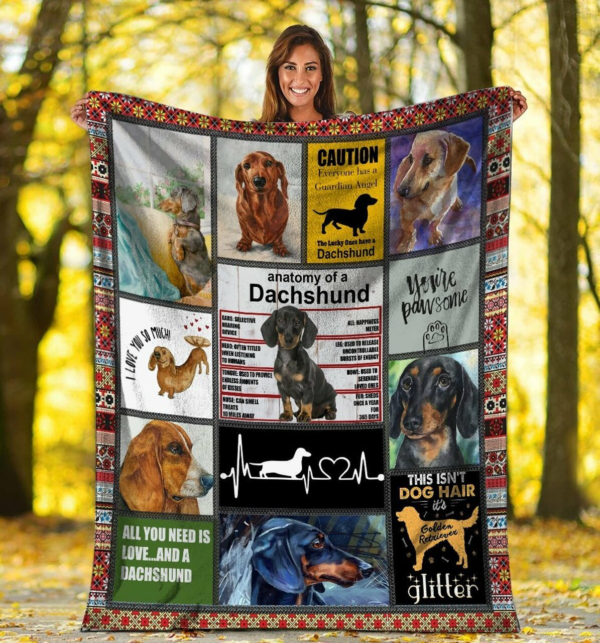 Custom Blankets Anatomy Of A Dachshund Doxie Weiner Dog Plush Birthday Christmas Gifts Love Pets Fleece Blanket Sherpa Blanket
