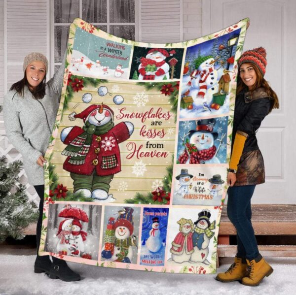 Snowflakes Are Kisses From Heaven Snowman Christmas Fleece Blanket Sherpa Blanket