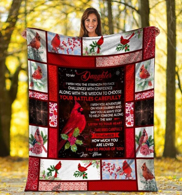 Red Cardinal Bird To My Daughter Mom And Daughter Fleece Blanket Sherpa Blanket