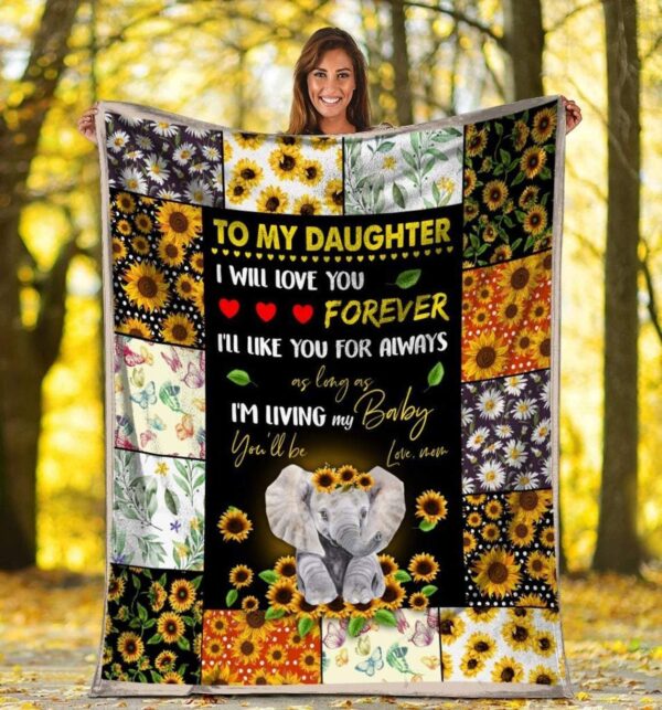 Elephantto My Daghter Sunflower Cozy Plush Gift For Mom Women Fleece Blanket Sherpa Blanket