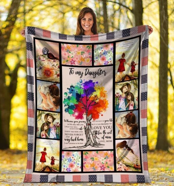 To My Daughter Mom And Daughter Colorful Tree Flower Fleece Blanket Sherpa Blanket